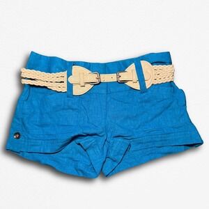 Womens Blue Linen Blend Mini Shorts with Braided Belt Detail Size 2